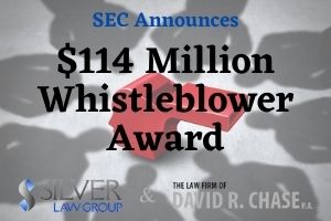 The Securities and Exchange Commission (SEC) announced a $114 million whistleblower award, which is the highest in the program’s history. The whistleblower’s information and help led to a successful enforcement action.  The SEC’s press release states that the massive award is made up of a $52 million award related to the SEC case and a $62 million award from actions by another agency, which is not named.  To understand just how large this award is, the SEC recently announced that it had a record fiscal year with $175 million awarded to 39 whistleblowers. This award is $114 million to a single whistleblower. The next biggest award was $50 million, made to an individual in 2020.  SEC Chairman Jay Clayton said “Whistleblowers make important contributions to the enforcement of securities laws and we are committed to getting more money to whistleblowers as quickly and efficiently as possible.”  Scott Silver, Esq. a leading SEC Whistleblower attorney, commented “This large award highlights the success of the SEC whistleblower program and the recognition that those who report fraud, especially those who work inside some of Wall Street’s largest investment banks, can be confident that the SEC will work with whistleblowers and their counsel to rectify wrongdoing and protect the whistleblower.”